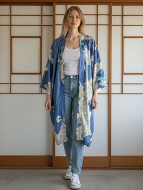 Blue Crane Print Tokyo Kimono Jacket